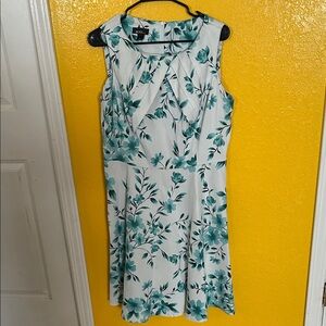 Alyx White and Teal Floral Midi Dress